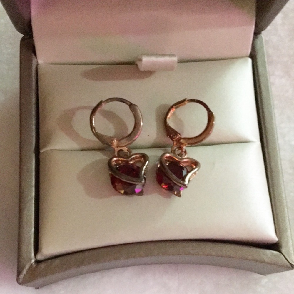 Elegant Heart Dangle Earrings Red